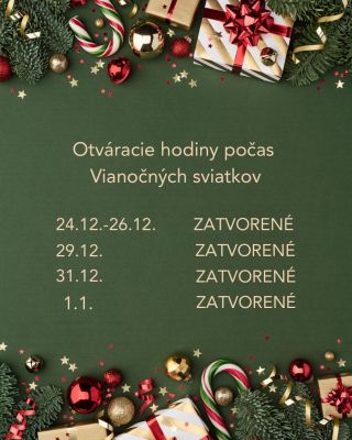 Prinášame Vám prehľad otváracích hodín našej predajne Bambini počas Vianočných sviatkov 🎄🎁 Ostatné dni sme tu pre vás...